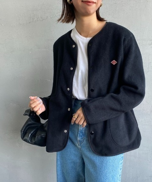 一度着用　DANTONノーカラージャケット黒36 Danton（ダントン） ノーカラージャケット 36 ブラック レディース