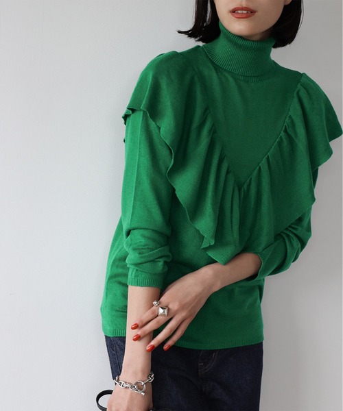 「ELFRANK」 タートルネックニット FREE グリーン レディース_画像8