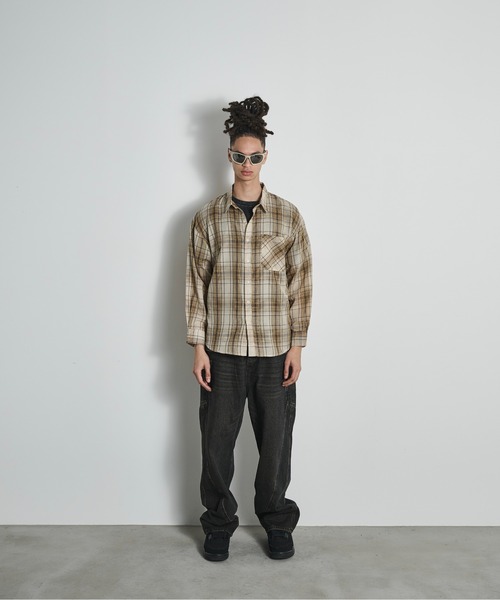 BLANK HOTEL シャツ Shadow Plaid Cotton Sheer Shirt / コットン