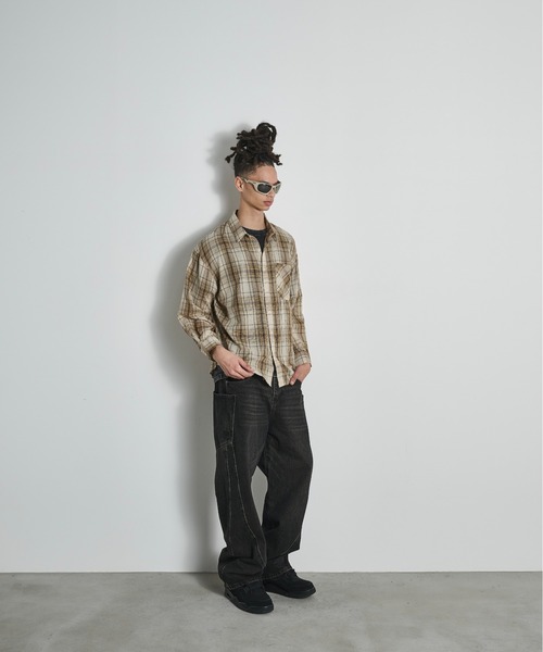 BLANK HOTEL シャツ Shadow Plaid Cotton Sheer Shirt / コットン