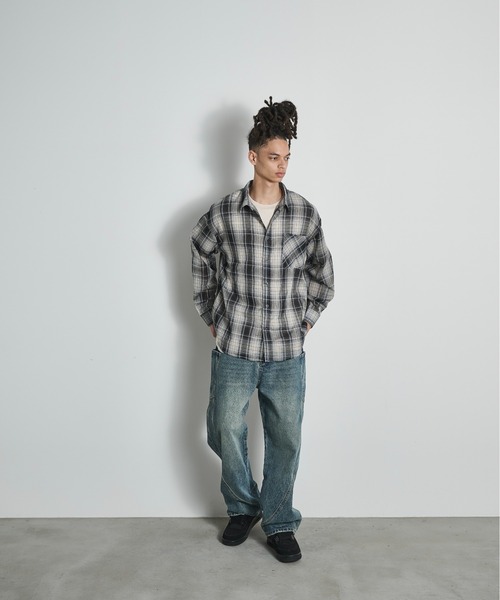 BLANK HOTEL シャツ Shadow Plaid Cotton Sheer Shirt / コットン