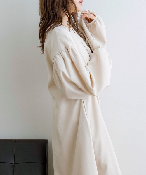 「NOAHL」 長袖ワンピース M グレイッシュベージュ レディース_画像3