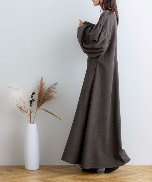 「NOAHL」 長袖ワンピース M グレイッシュベージュ レディース_画像6