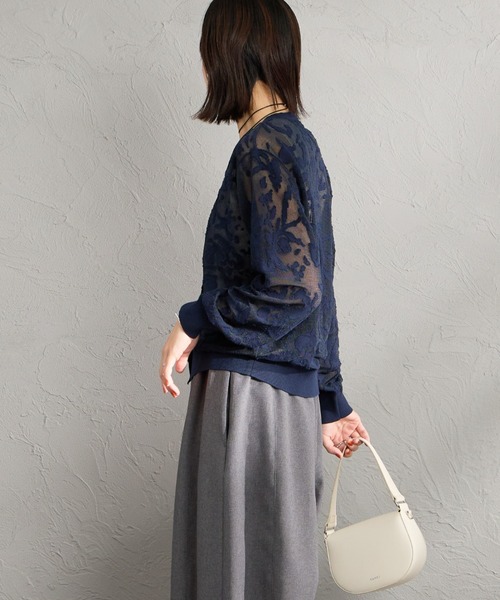 ニット セーター 「WEB限定」「mizuiro ind/ミズイロインド」 メッシュ刺繍クルーカーディガン レディースの画像