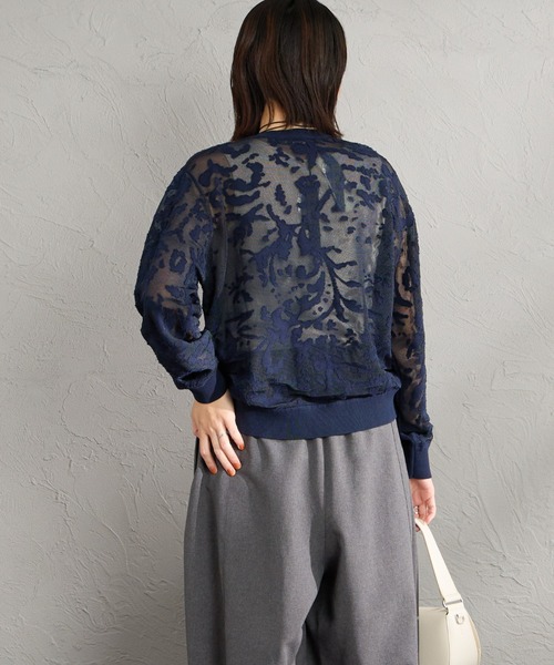 ニット セーター 「WEB限定」「mizuiro ind/ミズイロインド」 メッシュ刺繍クルーカーディガン レディースの画像