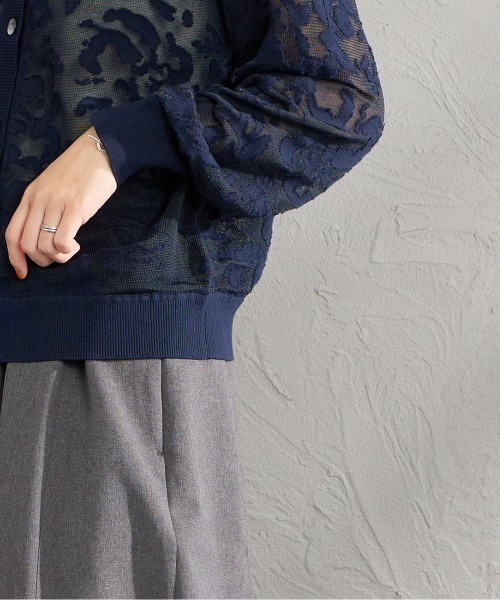 ニット セーター 「WEB限定」「mizuiro ind/ミズイロインド」 メッシュ刺繍クルーカーディガン レディースの画像