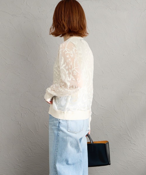ニット セーター 「WEB限定」「mizuiro ind/ミズイロインド」 メッシュ刺繍クルーカーディガン レディースの画像