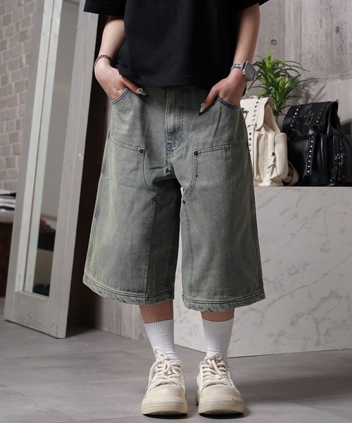 ハーフパンツ ワイドパンツ ジーンズ 12oz デニム ダブルニージョーツ