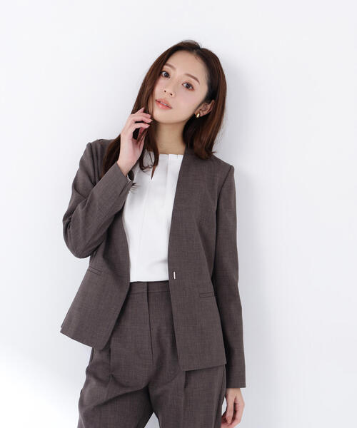 「NATURAL BEAUTY BASIC」 ノーカラージャケット SMALL ブラウン レディース