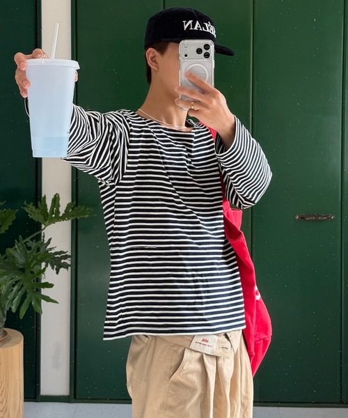 tシャツ 「ユニセックス」バックネックブランドタグボーダーロンT メンズ レディース | SELAN | 12