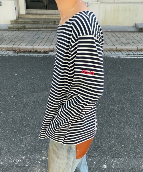tシャツ 「ユニセックス」バックネックブランドタグボーダーロンT メンズ レディース | SELAN | 19