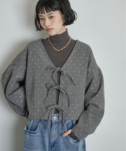 THE Yon ジャケット ノーカラージャケット 2wayグリッタードット