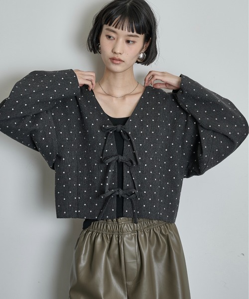 極美品✨セオリー ノーカラー ツイードクロップドジャケット ブラック サイズ8 THE Yon ジャケット ノーカラージャケット 2wayグリッタードット