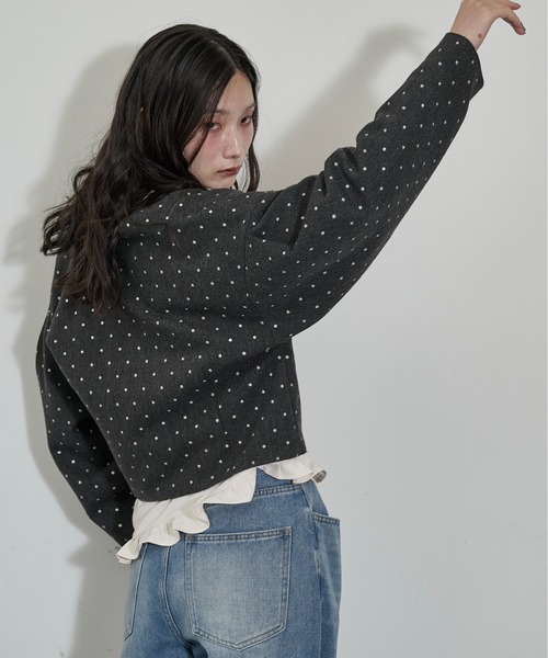 THE Yon ジャケット ノーカラージャケット 2wayグリッタードット