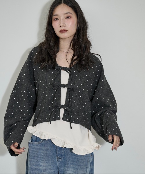 THE Yon ジャケット ノーカラージャケット 2wayグリッタードット