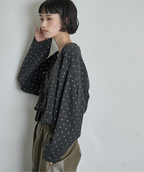 THE Yon ジャケット ノーカラージャケット 2wayグリッタードット