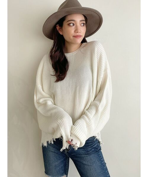 ⸜❤︎⸝‍GYDA))ダメージワッフルニットTOPS☆*° ダメージワッフルニットTOPS[品番：MKSW0022494]｜GYDA（ジェイダ