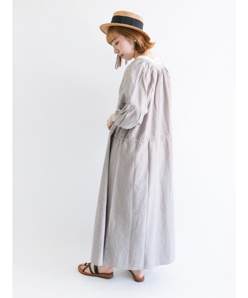 新品SM2☆ミント／綿麻前開きパフスリーブワンピース