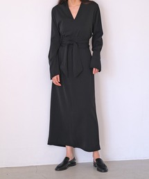 AKTE（アクテ） ドレス ディープVネックサッシュベルトワンピース