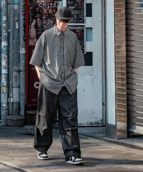 NULL シャツ 「NULL」接触冷感 速乾 ストライプ 半袖シャツ メンズ