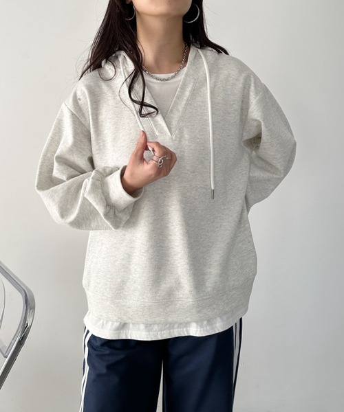 美品✨エンフォルド スウェット ドッキング プルオーバー レイヤード トレーナー トレーナー スウェット シルバープリント チュールドッキング