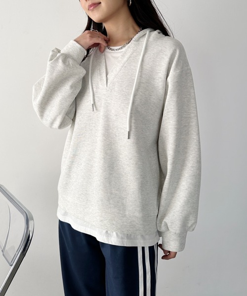 CLEA トレーナー スウェット レイヤードデザインフードスウェットプル