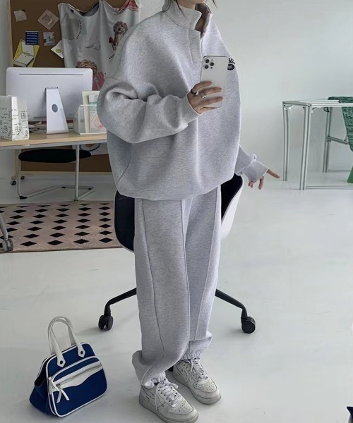 ルーズフィット セットアップ スウェット 長袖 センタープレス DAY CLOSET トレーナー スウェット レディース 長袖スウェット+