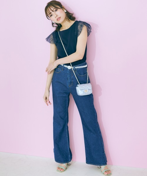大きいサイズ レディース トップス  袖レースデザインニットトップス marun marun ニット セーター 「大きいサイズ」 袖レースデザイン
