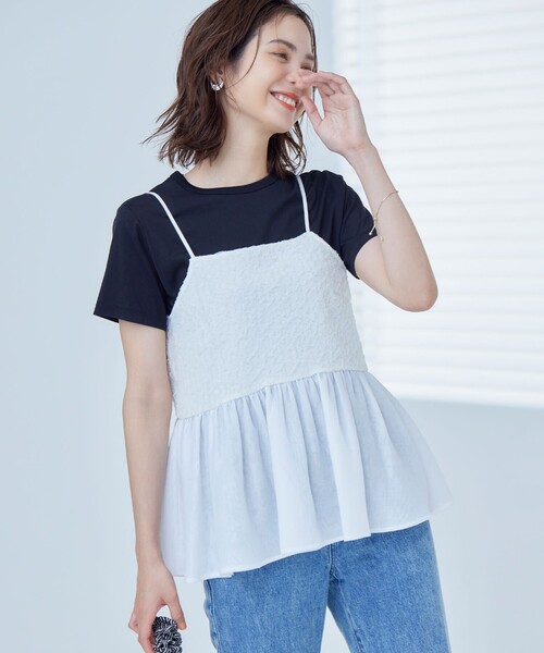 tシャツ レリーフジャガードキャミツインセット レディース 組曲 tシャツ レリーフジャガードキャミツインセット レディース