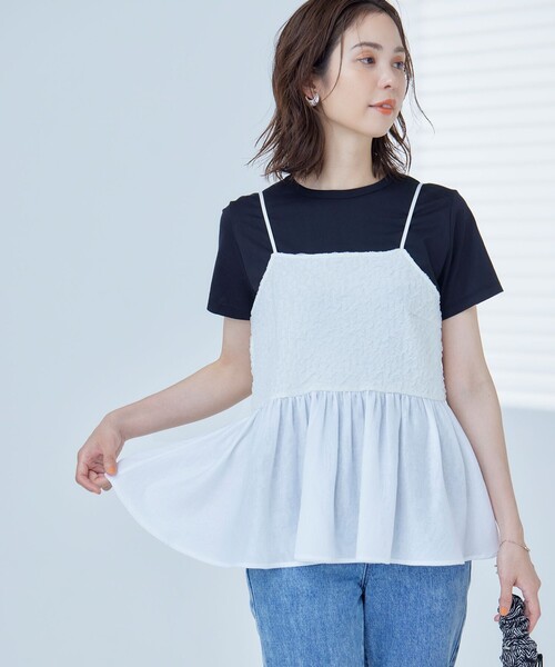 組曲 tシャツ レリーフジャガードキャミツインセット レディース