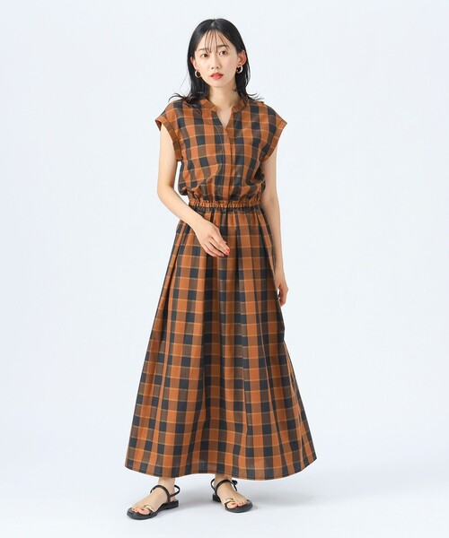 BEAMS HEART ワンピース ギンガムチェック スキッパー フレア