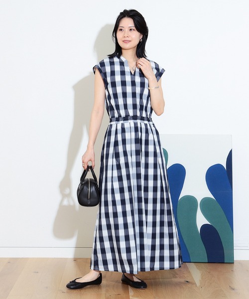 BEAMS HEART ワンピース ギンガムチェック スキッパー フレア