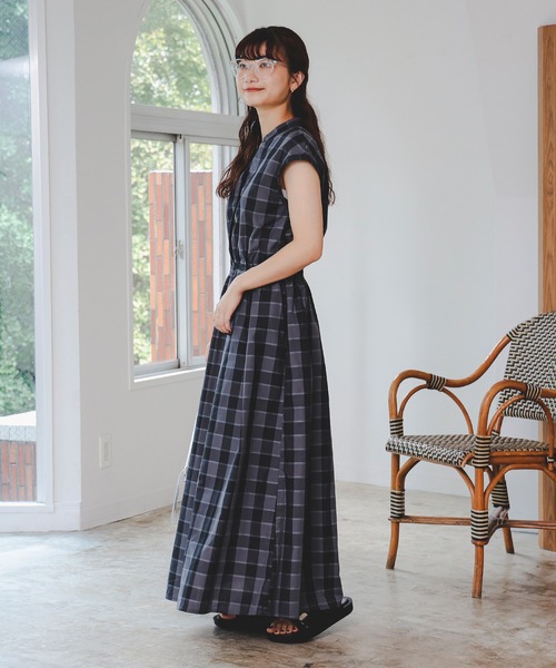 ギンガムチェックフレアワンピース BEAMS HEART ワンピース ギンガムチェック スキッパー フレア