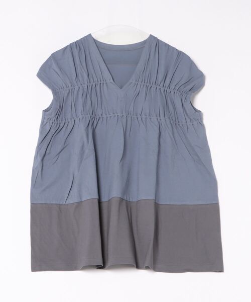 tシャツ キッドブルー -２４バイカラー天竺 -フレンチスリーブトップス -KRWN165 -kidblue レディース