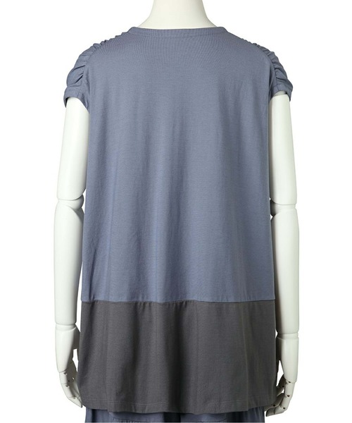 tシャツ キッドブルー -２４バイカラー天竺 -フレンチスリーブトップス -KRWN165 -kidblue レディース