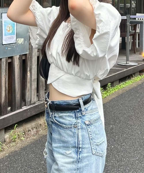 【VICTORIA Beckham】バックリボンパフスリーブ シャツ カットソー Cropped Long Sleeve Shirt In White – Victoria Beckham Inc