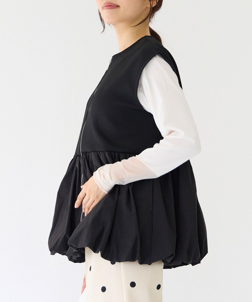 INCEDE ベスト ジレ 異素材バルーンジップアップベスト