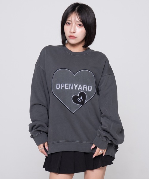 トレーナー スウェット 「OY/オーワイ」 PIGMENT DYED HEART LOGO MTM/ピグメントダイド ハートロゴ クルーネック レディ