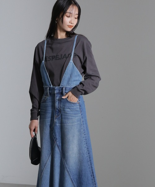 NANO universe ジャンパースカート リメイク風2wayナローフレア