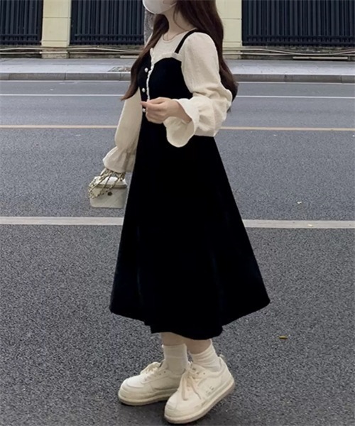 FREE STYLISTS ワンピース バイカラー異素材ドッキングワンピース FREE STYLISTS ワンピース バイカラー異素材ドッキングワンピース