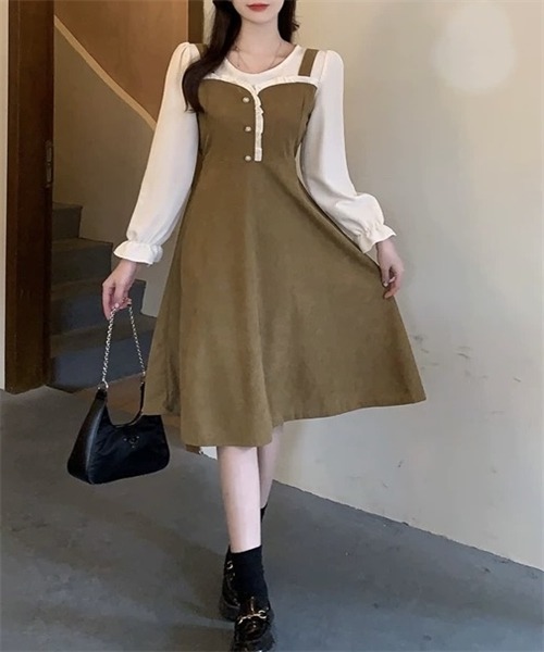 FREE STYLISTS ワンピース バイカラー異素材ドッキングワンピース