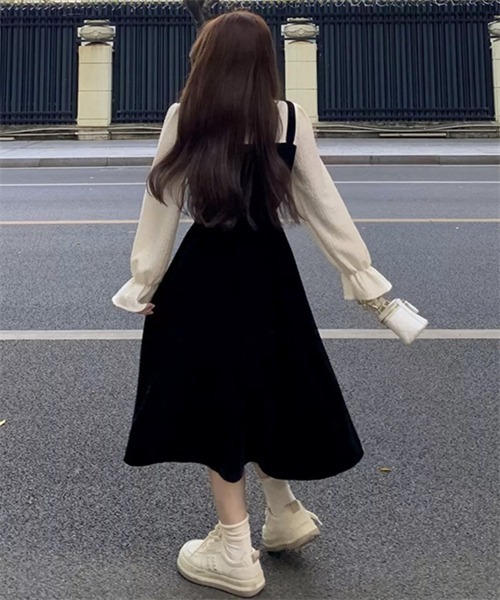 FREE STYLISTS ワンピース バイカラー異素材ドッキングワンピース
