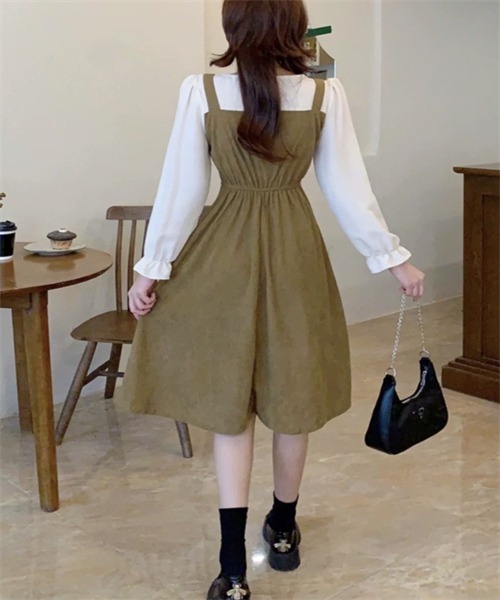 FREE STYLISTS ワンピース バイカラー異素材ドッキングワンピース
