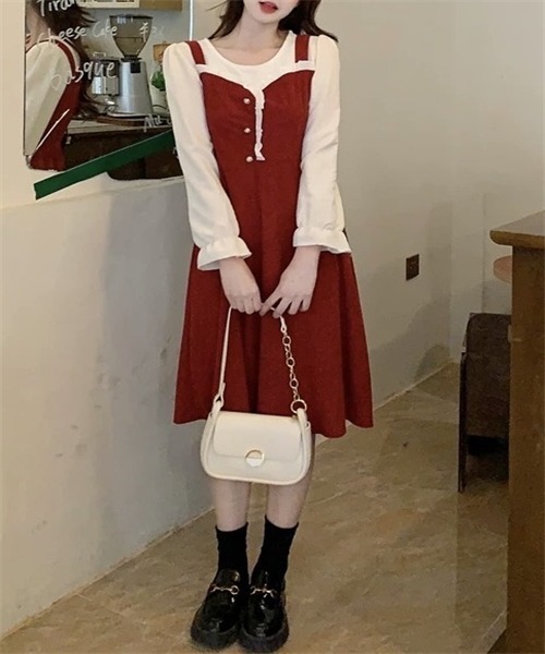FREE STYLISTS ワンピース バイカラー異素材ドッキングワンピース