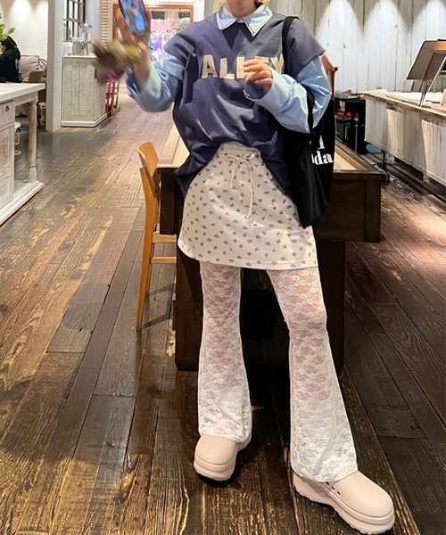 レースパンツ ワイド 透け感 美シルエット レトロ感 L1614 レースパンツ ワイド 透け感 美シルエット レトロ感 L1614