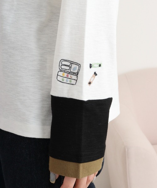 tシャツ EMAGO 画材刺繍袖切替えタートル レディース 楽天市場】画材刺繍袖切替えタートル emago ナチュラル