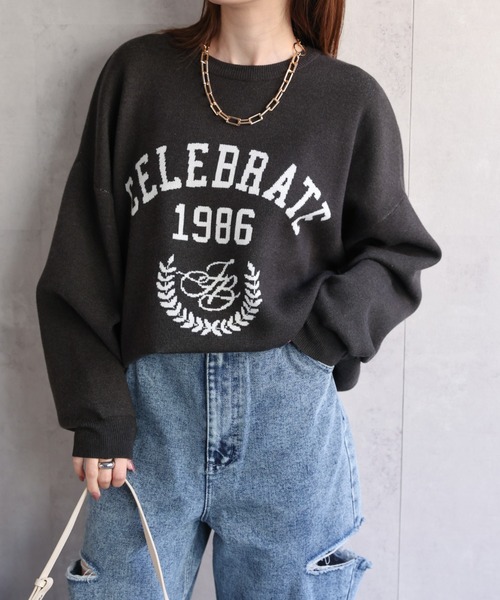 sakishimatokyo ニット セーター カレッジロゴジャガードニット