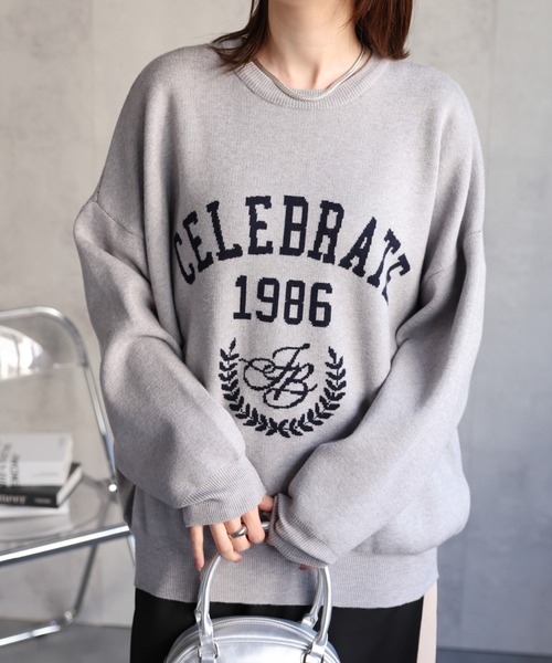 【loungedress】ジャガードロゴニット　グレー Loungedress】ジャガードフレンチニット | OUTLET(アウトレット