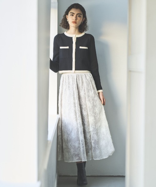 AND COUTURE スカート ウエストリブスパンコール刺しゅうレース AND COUTURE スカート ウエストリブスパンコール刺しゅうレース