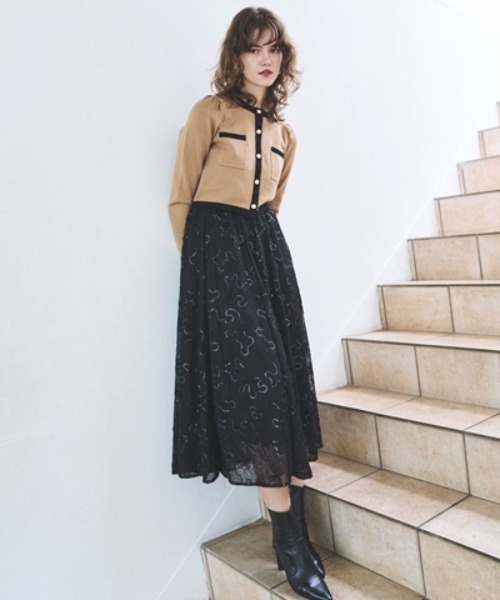 AND COUTURE スカート ウエストリブスパンコール刺しゅうレース AND COUTURE スカート ウエストリブスパンコール刺しゅうレース